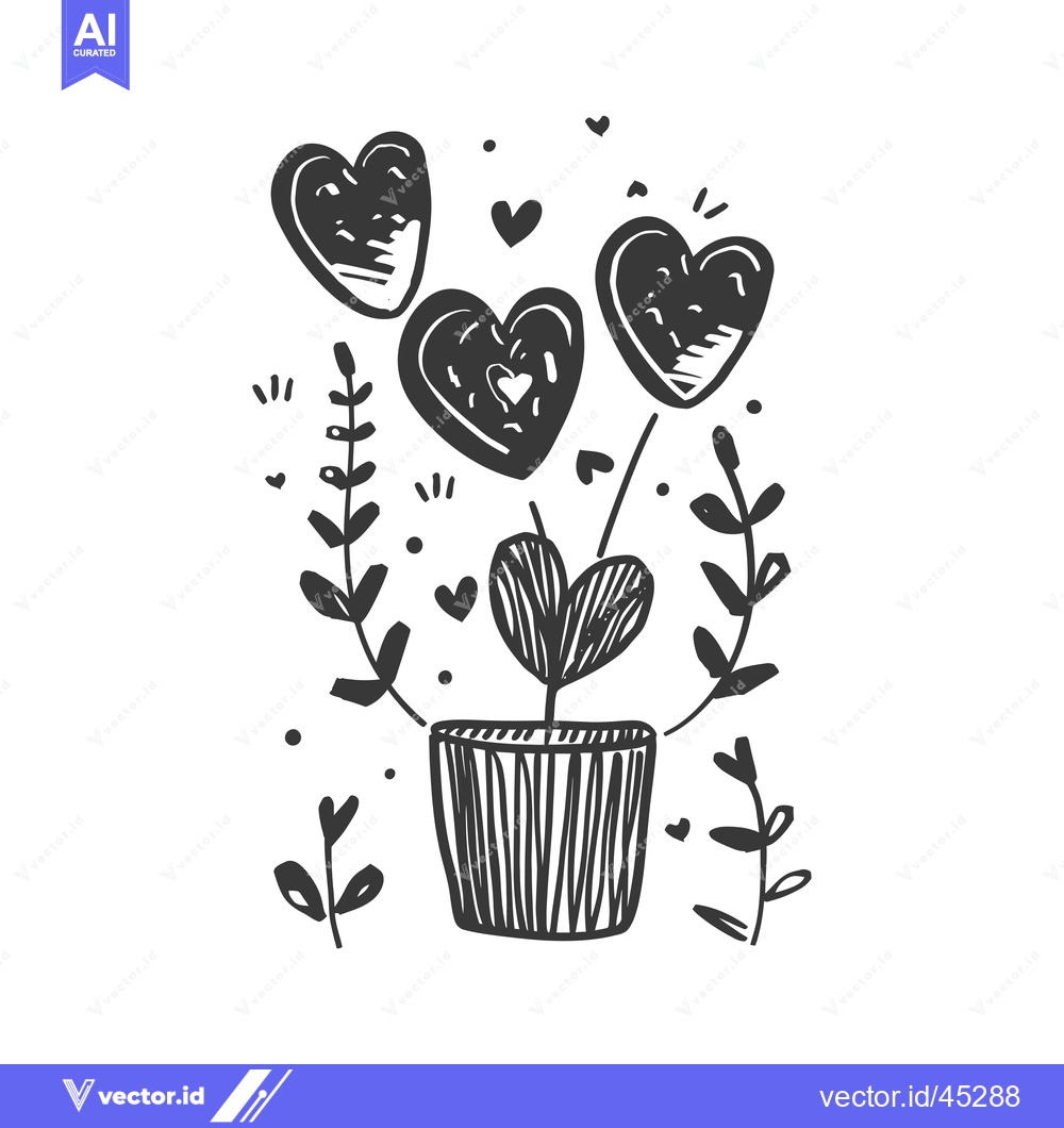 Premium Vector of Hand-Drawn Illustration of a Plant with Heart-Shaped Leaves in a Pot