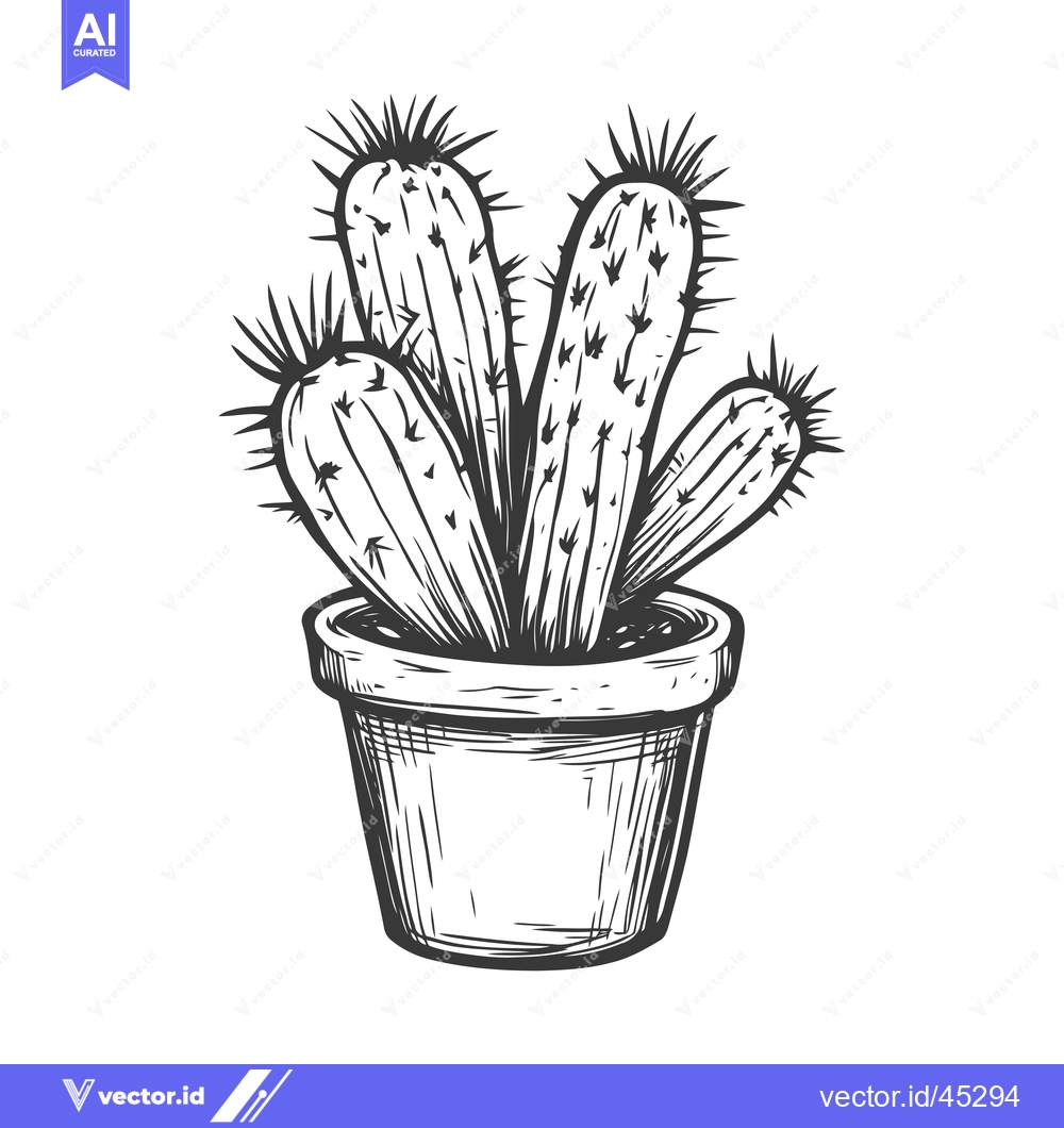 Premium Vector dari Hand-drawn illustration of a potted cactus with multiple stems