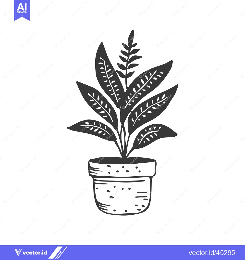 Premium Vector of Hand-drawn illustration of a potted plant with detailed leaves