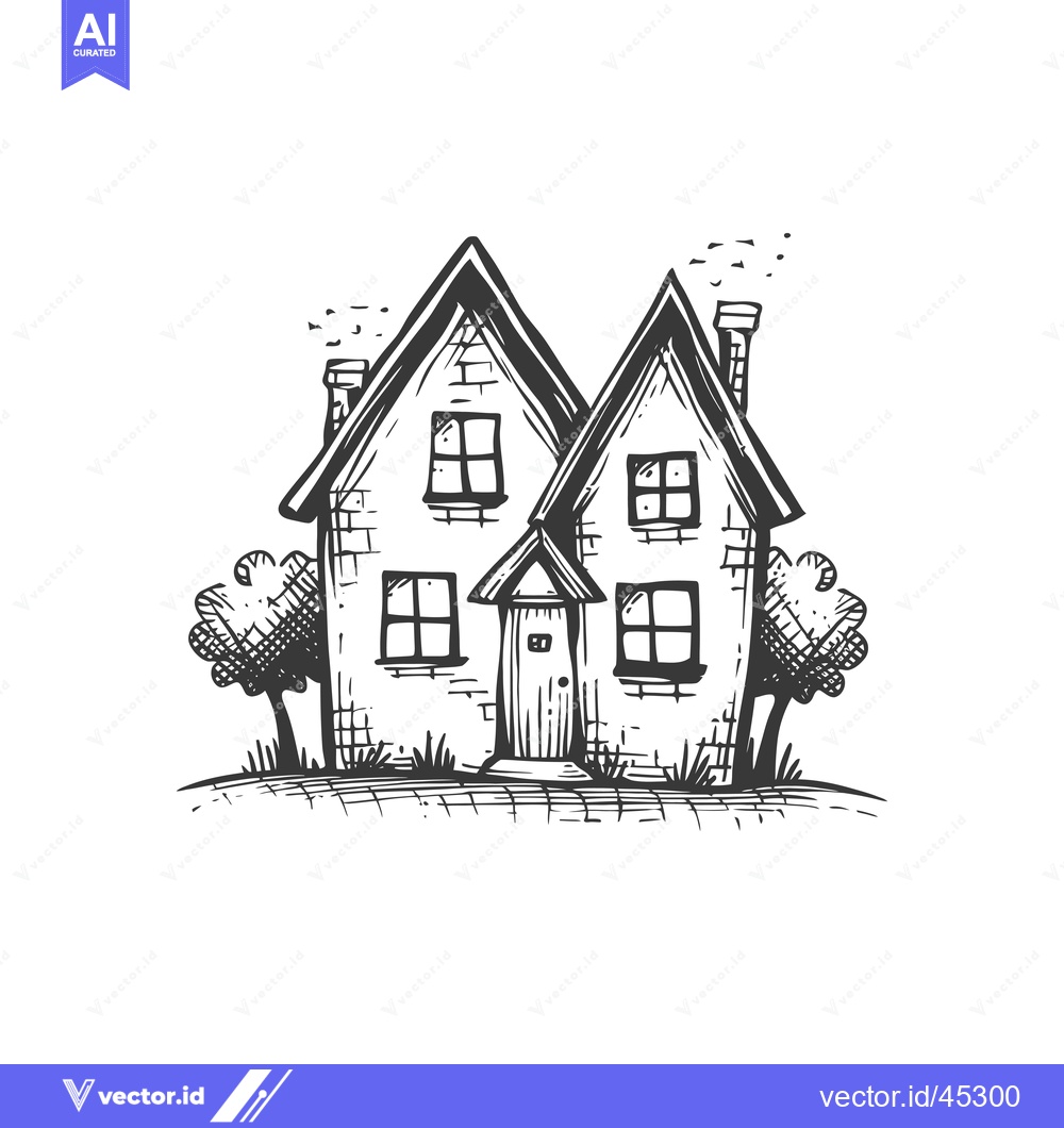 Premium Vector of Hand-drawn illustration of a quaint two-story house with a chimney and