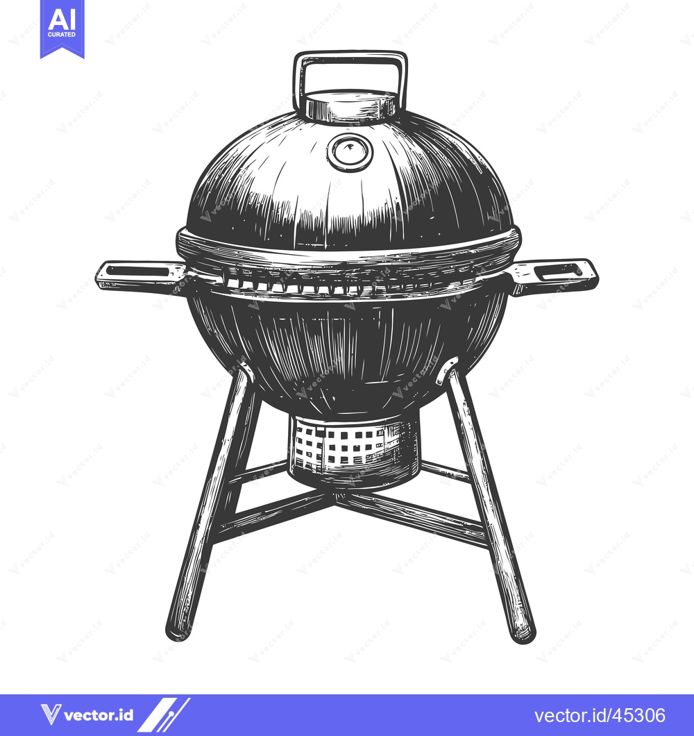 Premium Vector dari Hand-drawn illustration of a round charcoal grill on a stand