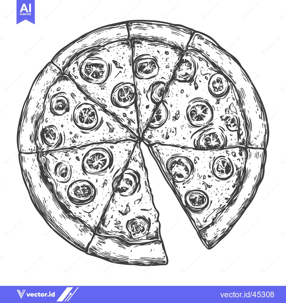 Premium Vector dari Hand-drawn illustration of a round pizza with a missing slice
