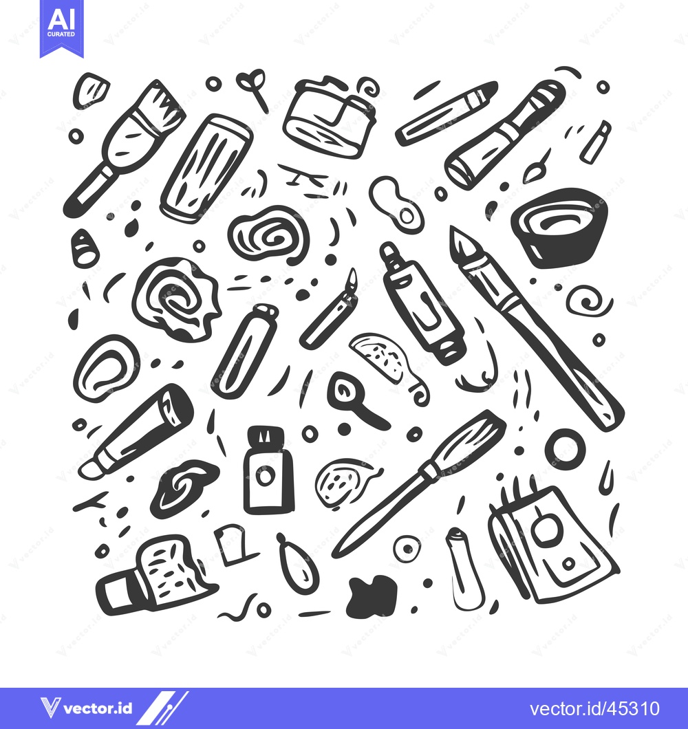 Premium Vector of Hand-Drawn Illustration of Art Supplies and Paint Splatter