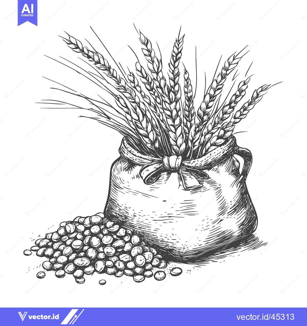 Premium Vector of Hand-Drawn Illustration of a Sack Filled with Wheat and Spilled Grain