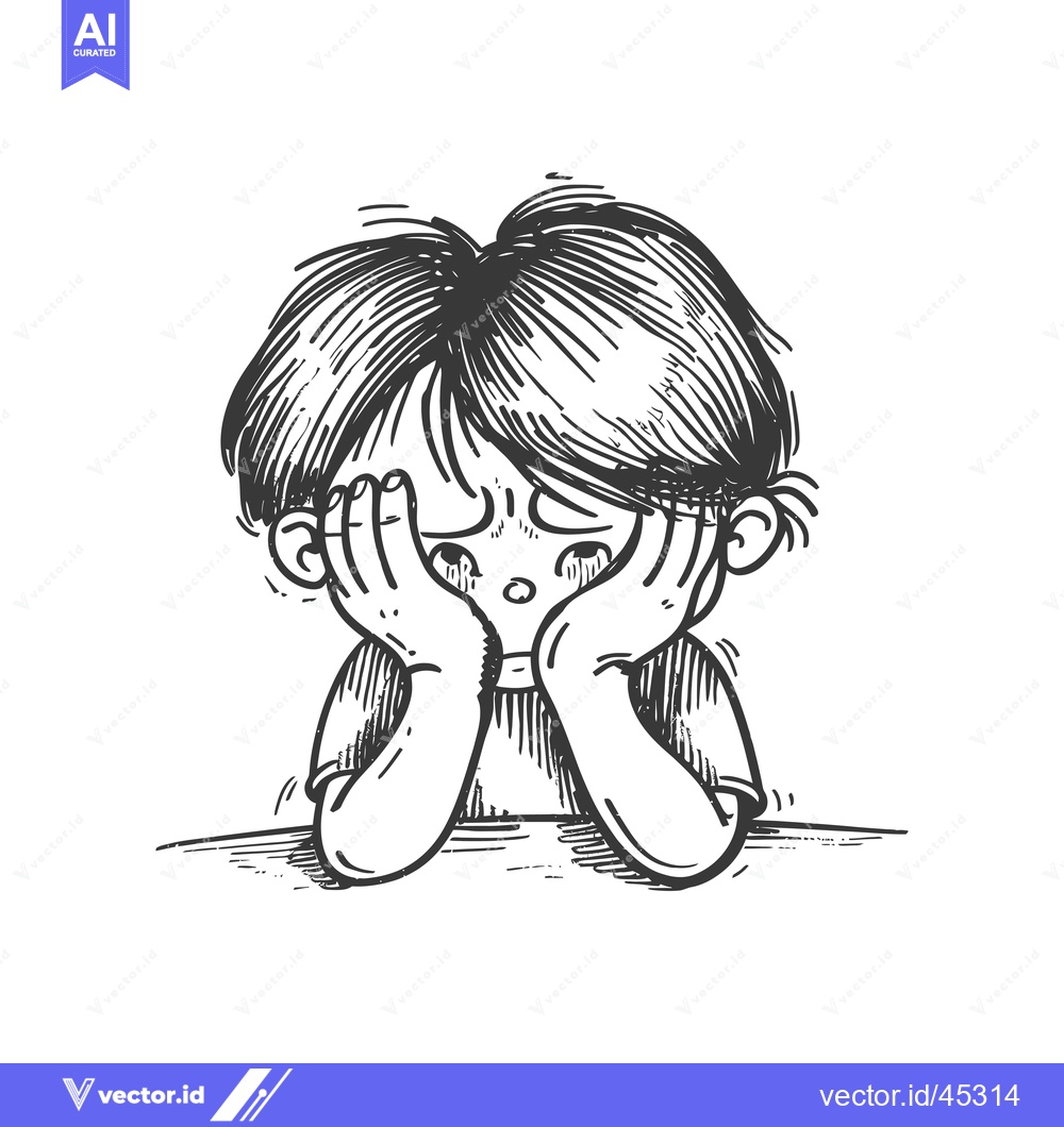 Premium Vector dari Hand-drawn Illustration of a Sad Boy with His Face in His Hands