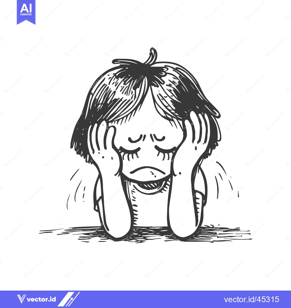 Premium Vector of Hand-drawn illustration of a sad girl with tears in her eyes