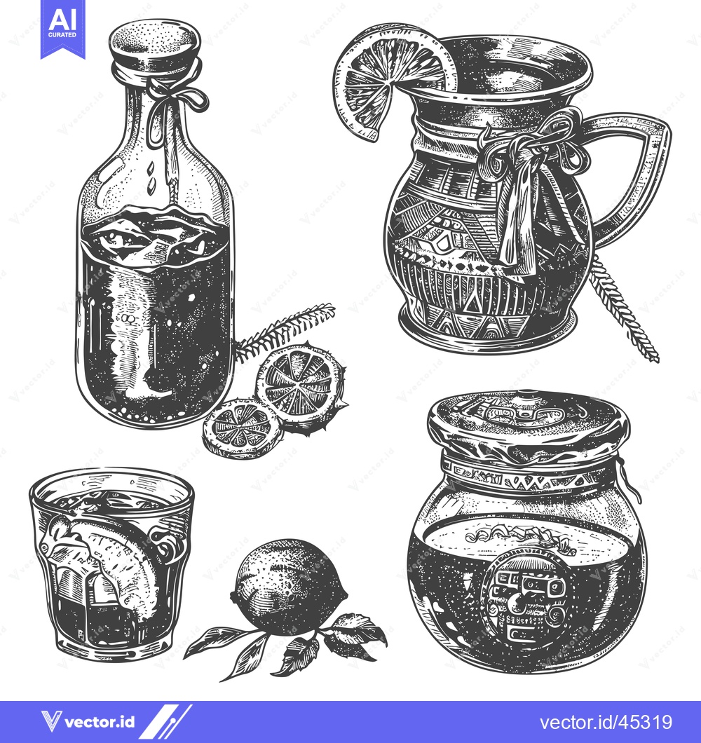 Premium Vector dari Hand-drawn illustration of a set of drinks with lemon