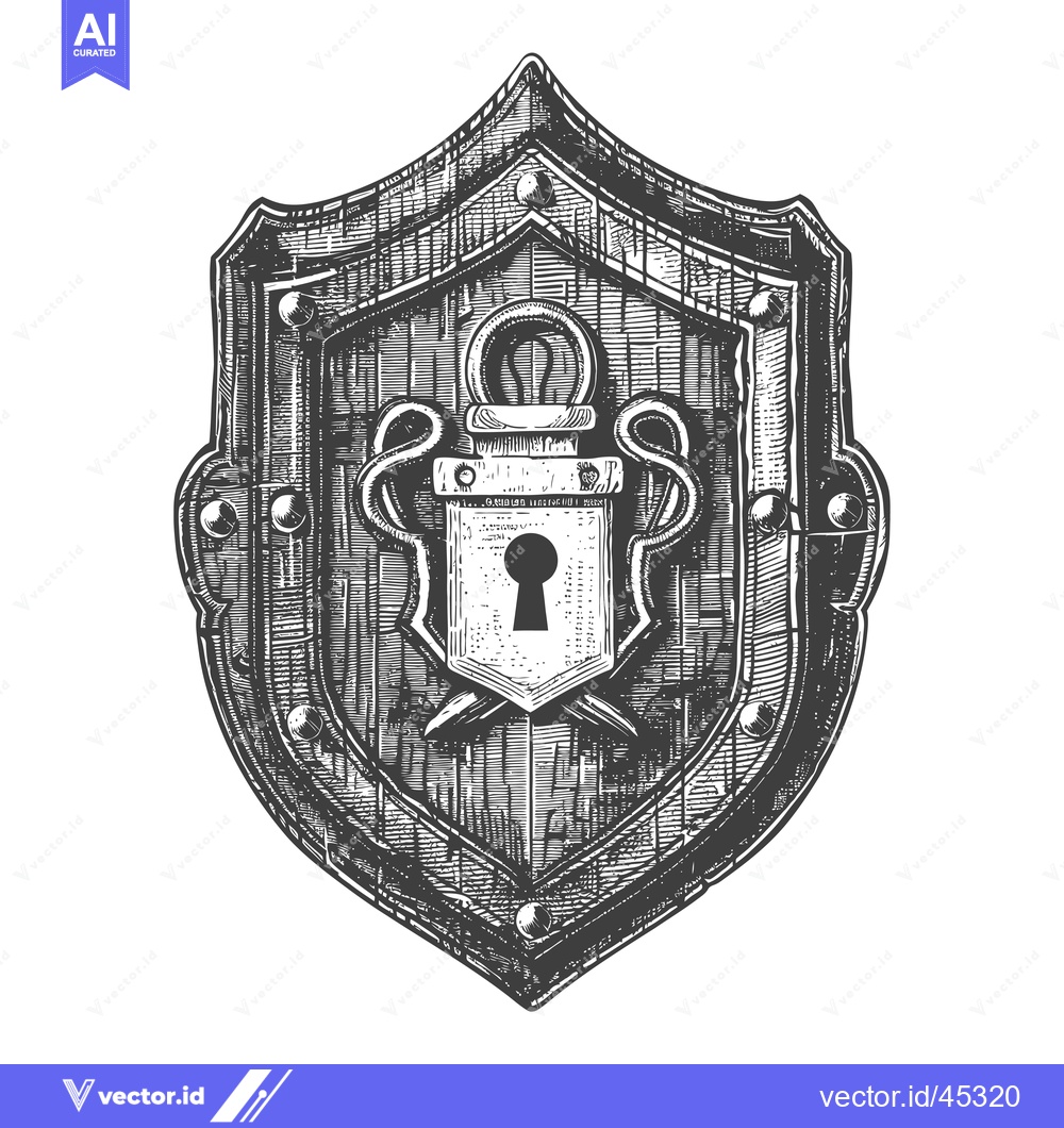 Premium Vector dari Hand-Drawn Illustration of a Shield with a Keyhole Lock