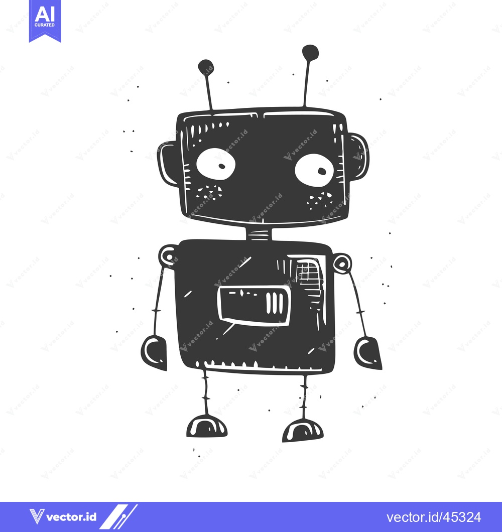 Premium Vector of Hand-drawn Illustration of a Simple Black Robot