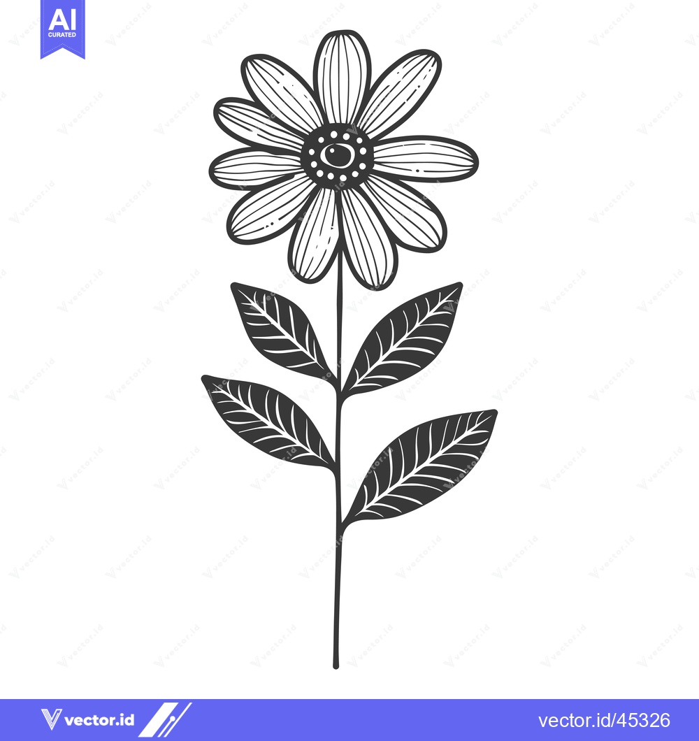 Premium Vector dari Hand-drawn illustration of a simple daisy flower with leaves