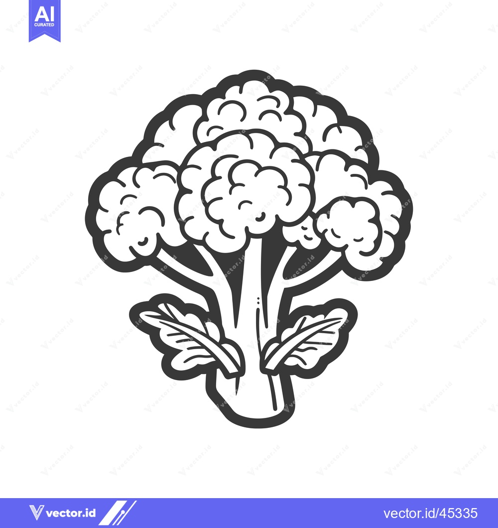 Premium Vector dari Hand-Drawn Illustration of a Single Broccoli Floret with Leaves
