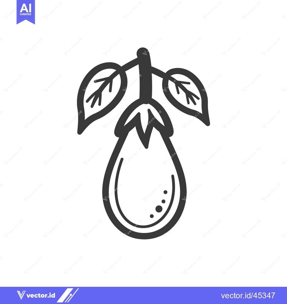 Premium Vector dari Hand-drawn illustration of a single eggplant with leaves