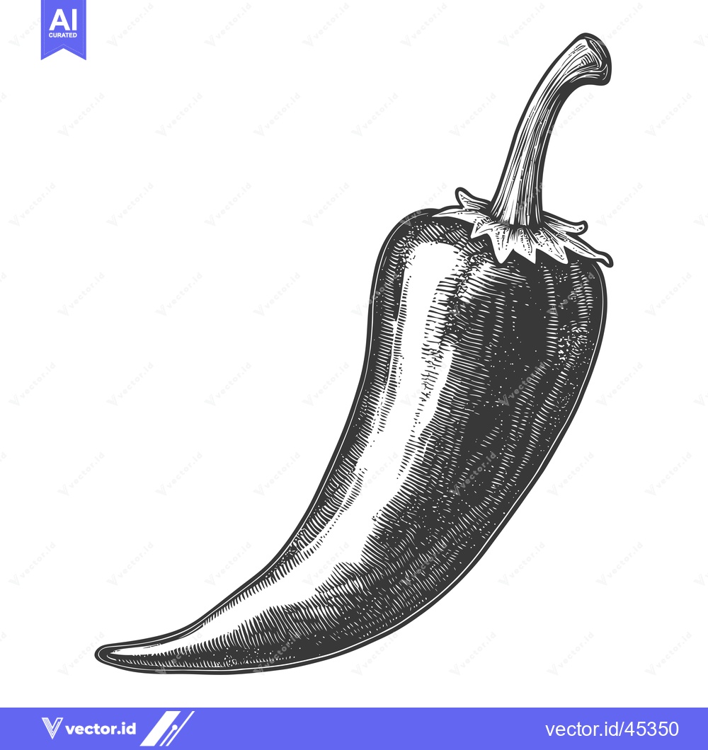 Premium Vector of Hand-drawn Illustration of a Single Green Chili Pepper