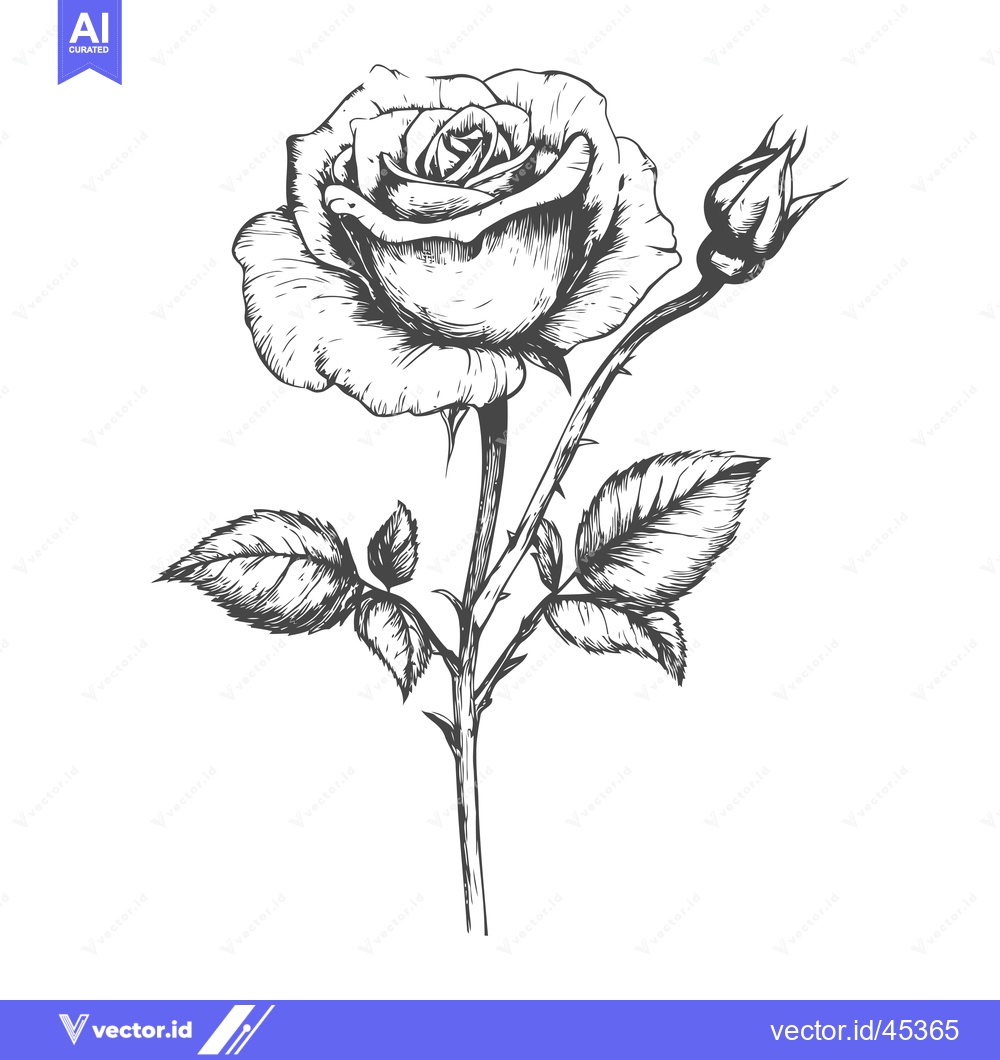 Premium Vector of Hand-Drawn Illustration of a Single Rose with a Bud and Stem