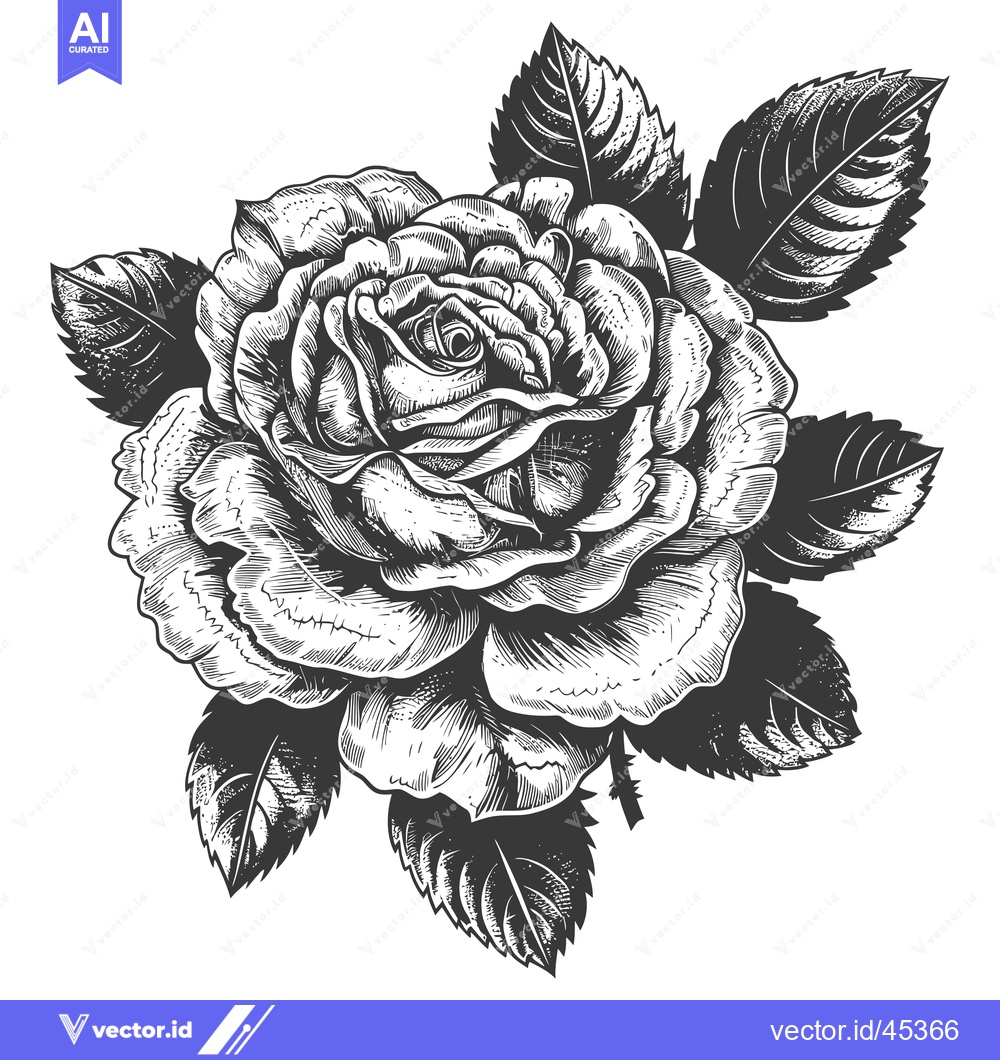 Premium Vector dari Hand-Drawn Illustration of a Single Rose with Leaves