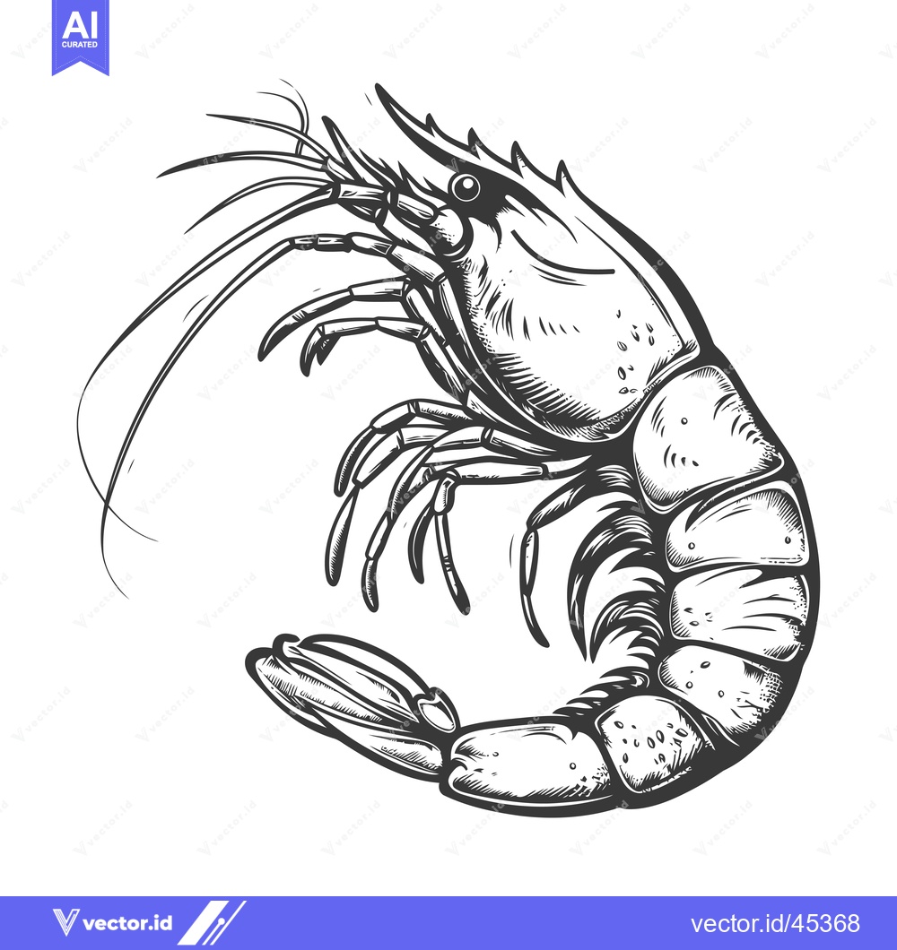 Premium Vector dari Hand-drawn Illustration of a Single Shrimp in a Curved Position