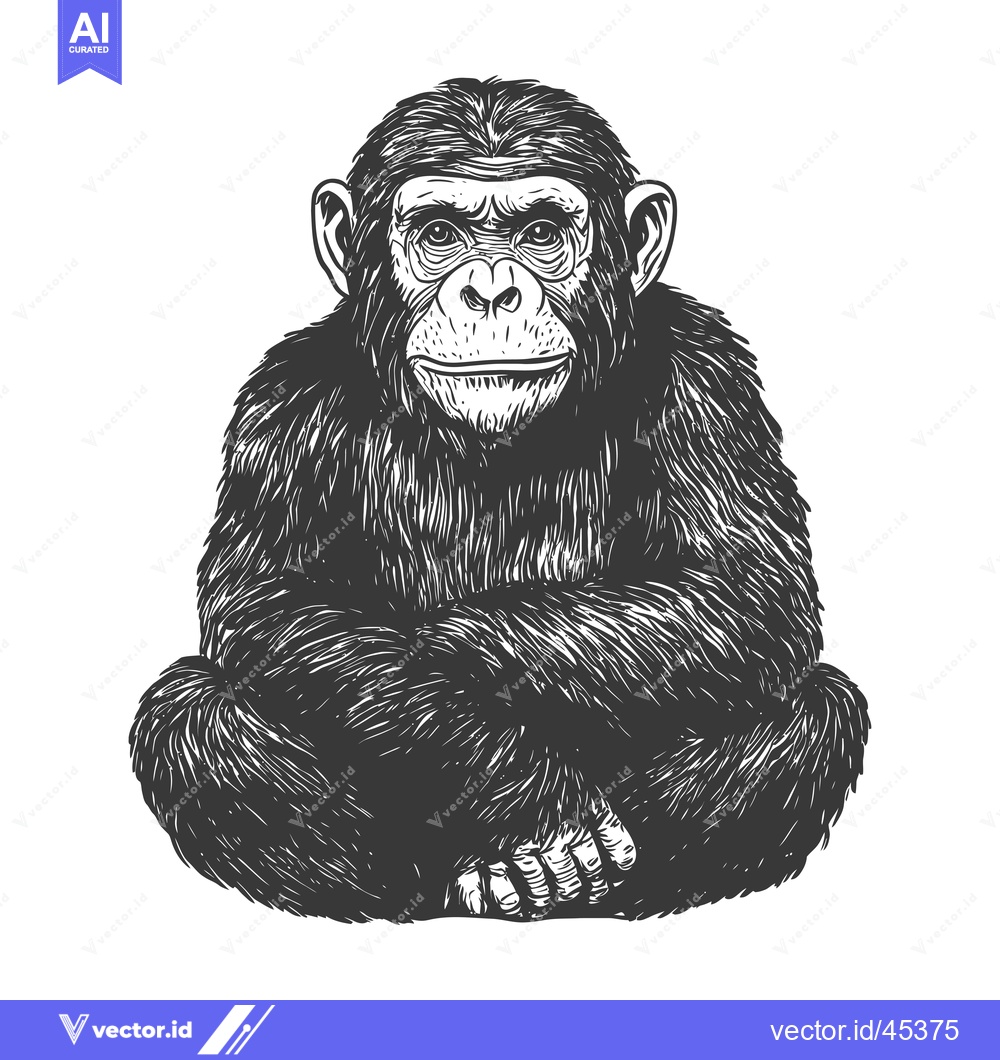 Premium Vector of Hand-drawn Illustration of a Sitting Chimpanzee