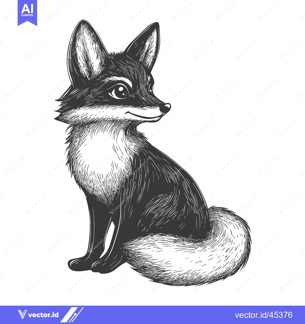 Premium Vector dari Hand-Drawn Illustration of a Sitting Fox with a Fluffy Tail
