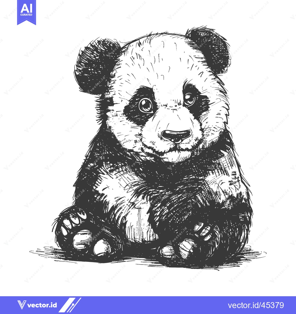 Premium Vector of Hand-drawn Illustration of a Sitting Panda Cub