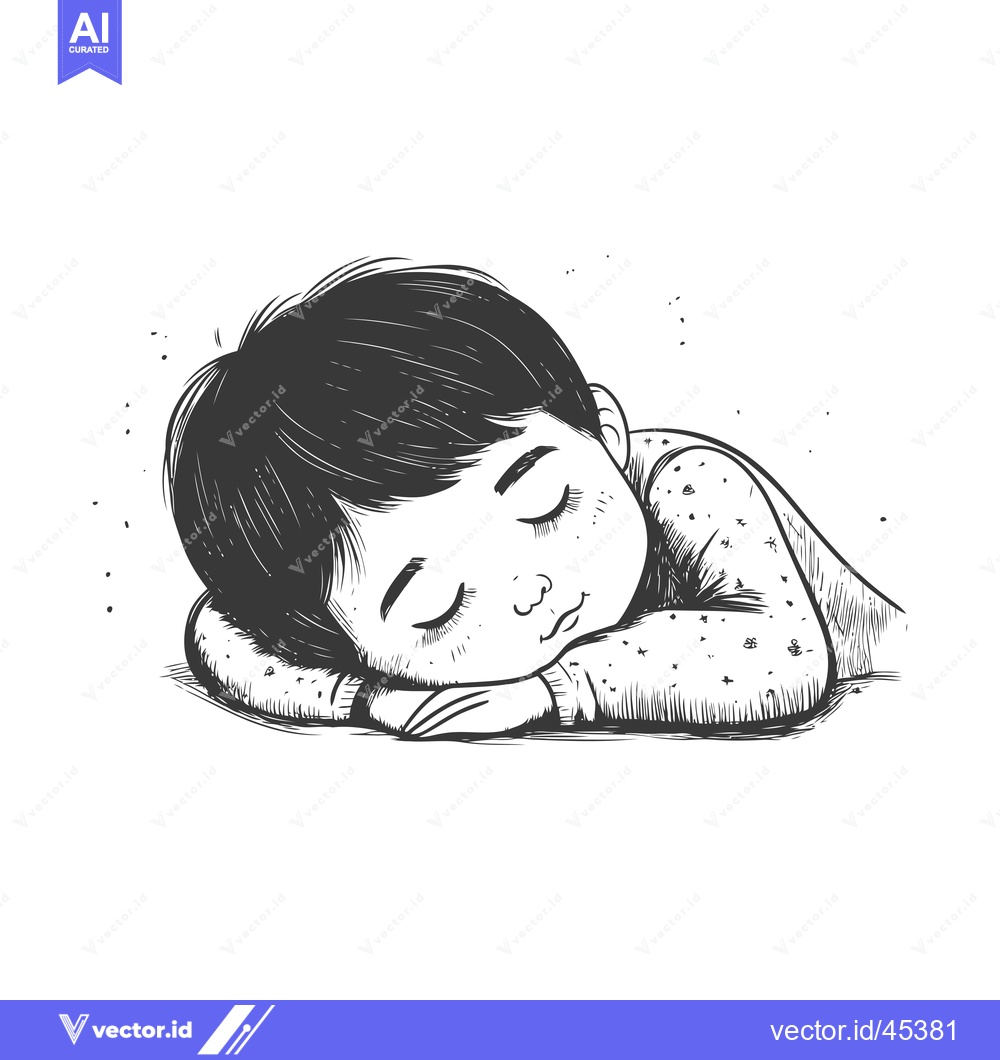 Premium Vector of Hand-drawn illustration of a sleeping child with closed eyes