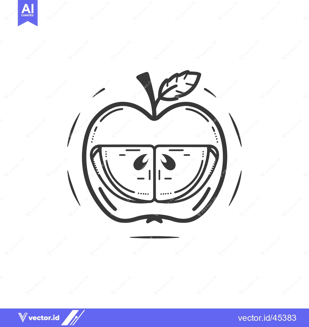 Premium Vector of Hand-drawn Illustration of a Sliced Apple with a Leaf