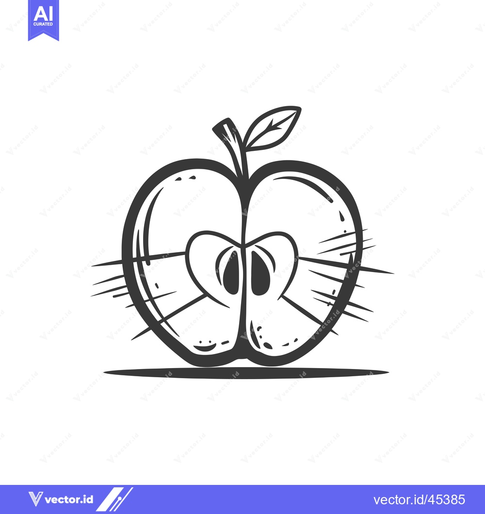 Premium Vector of Hand-Drawn Illustration of a Sliced Apple with Seeds and a Leaf