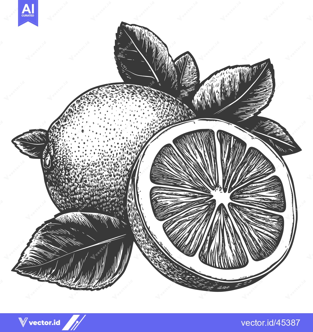 Premium Vector of Hand-Drawn Illustration of a Sliced Lemon with Leaves