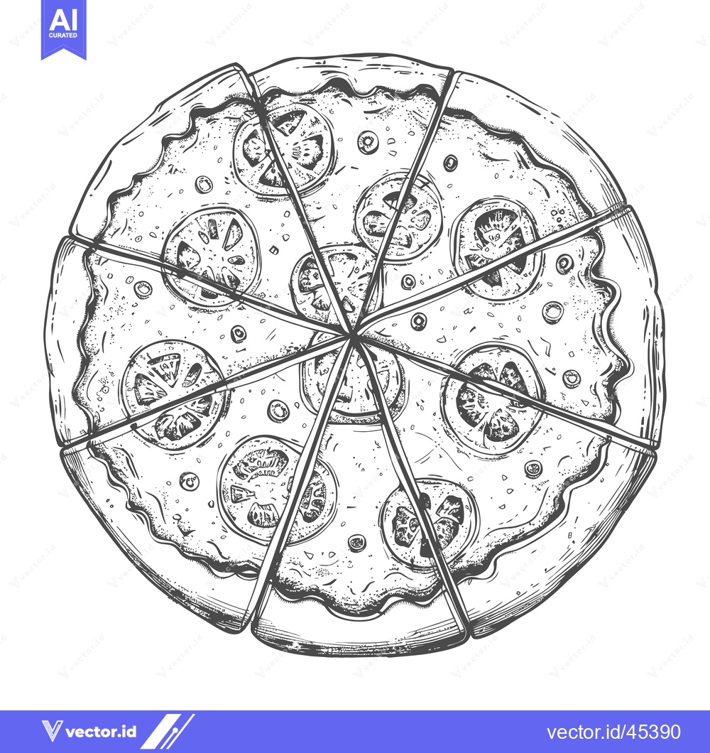 Premium Vector dari Hand-drawn Illustration of a Sliced Pizza with Tomatoes