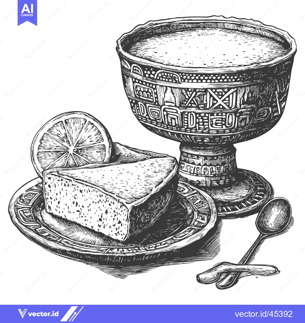 Premium Vector dari Hand-Drawn Illustration of a Slice of Cake, a Cup of Tea, and a Lemon