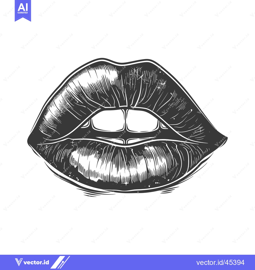 Premium Vector of Engaging Black and White Illustration of Full Lips with Detailed Shadi