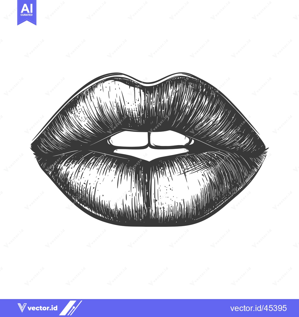Premium Vector of Detailed Sketch of Sensual Lips with a Hint of a Smile.