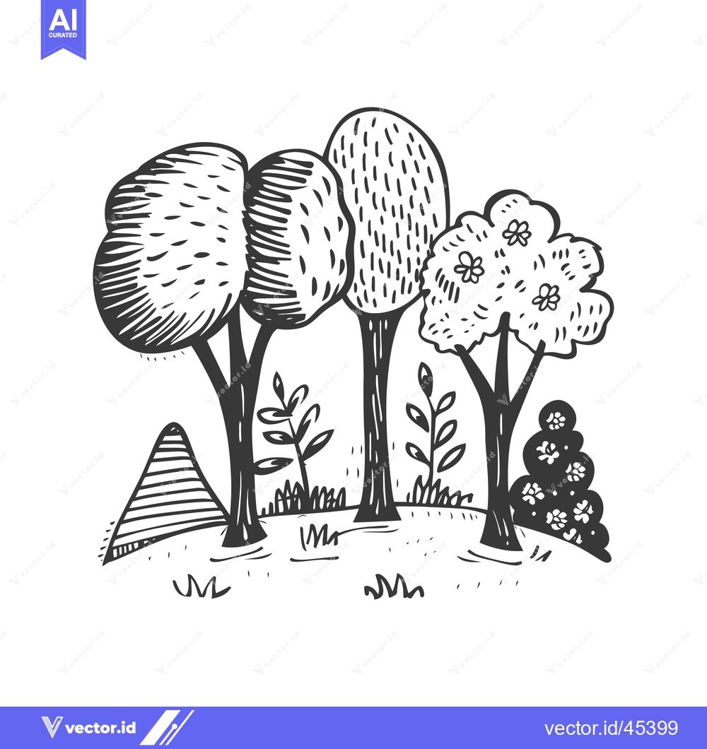 Premium Vector dari Hand-drawn Illustration of a Small Forest with Trees and Bushes