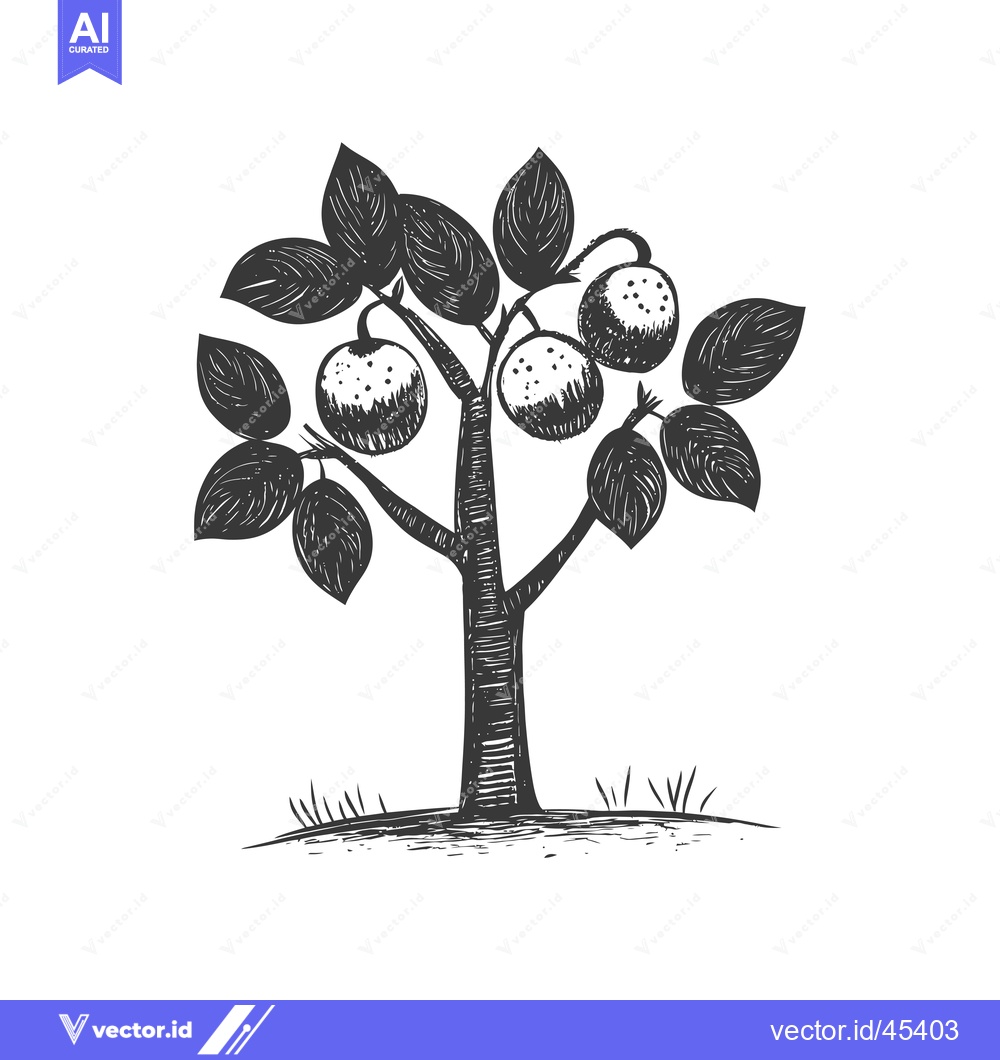Premium Vector of Hand-drawn Illustration of a Small Tree with Fruits