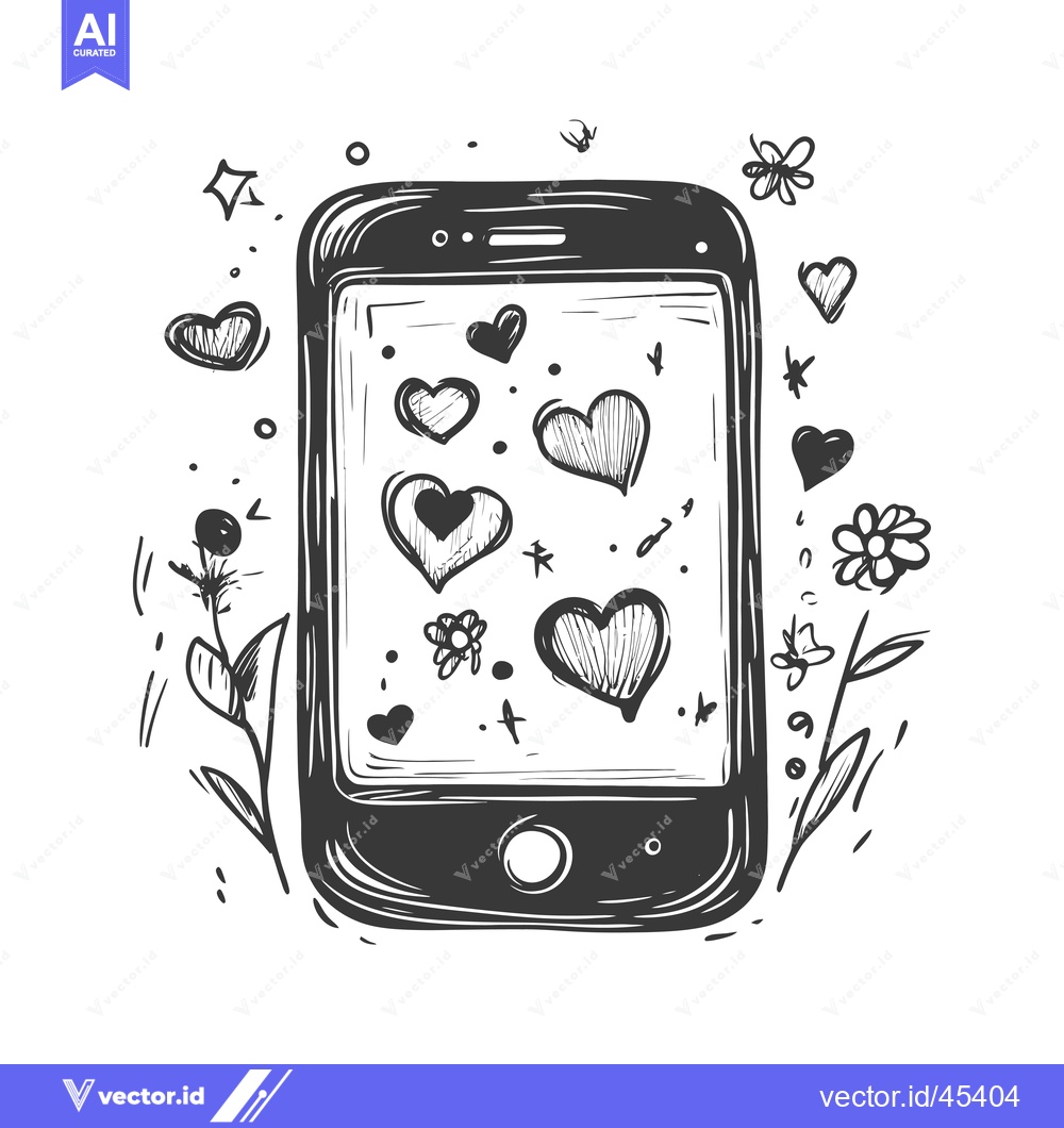 Premium Vector dari Hand-Drawn Illustration of a Smartphone Displaying Hearts and Floral E