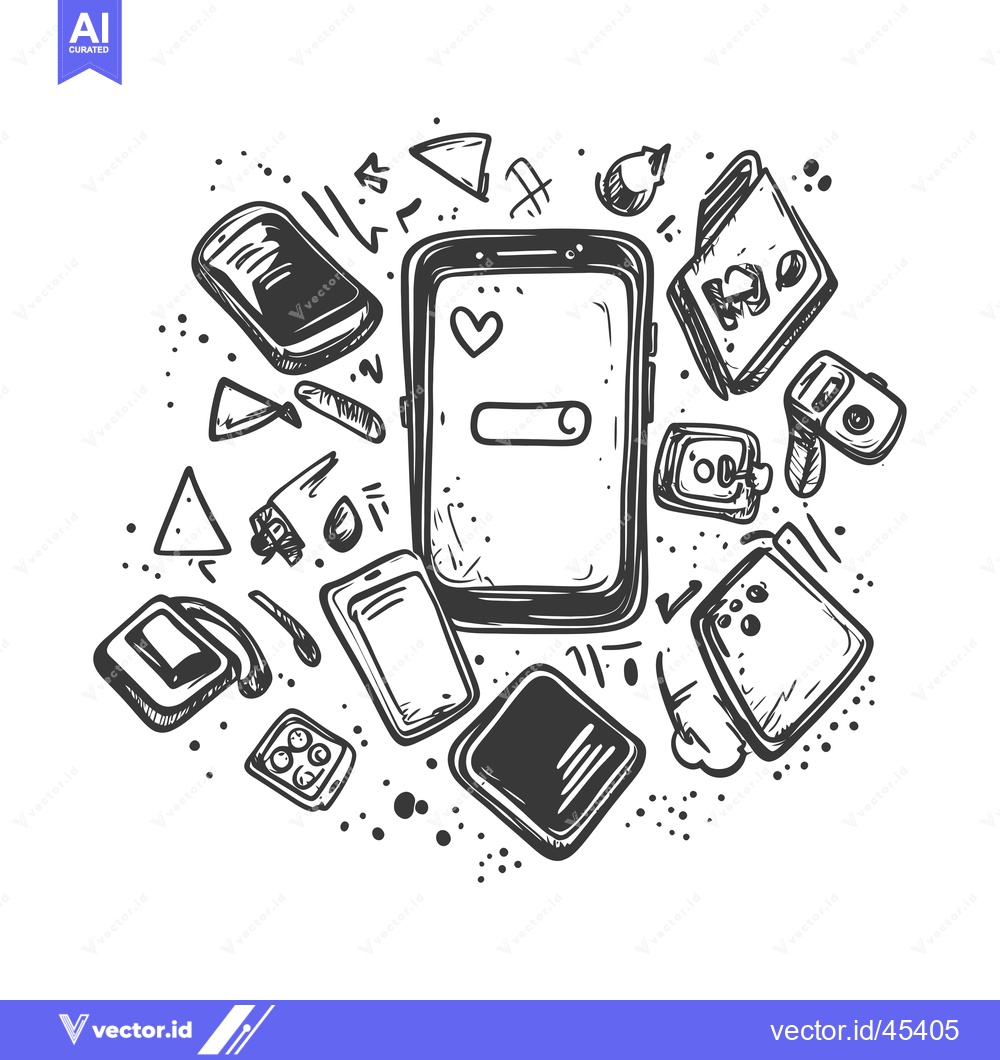 Premium Vector dari Hand-Drawn Illustration of a Smartphone Surrounded by Various Gadgets