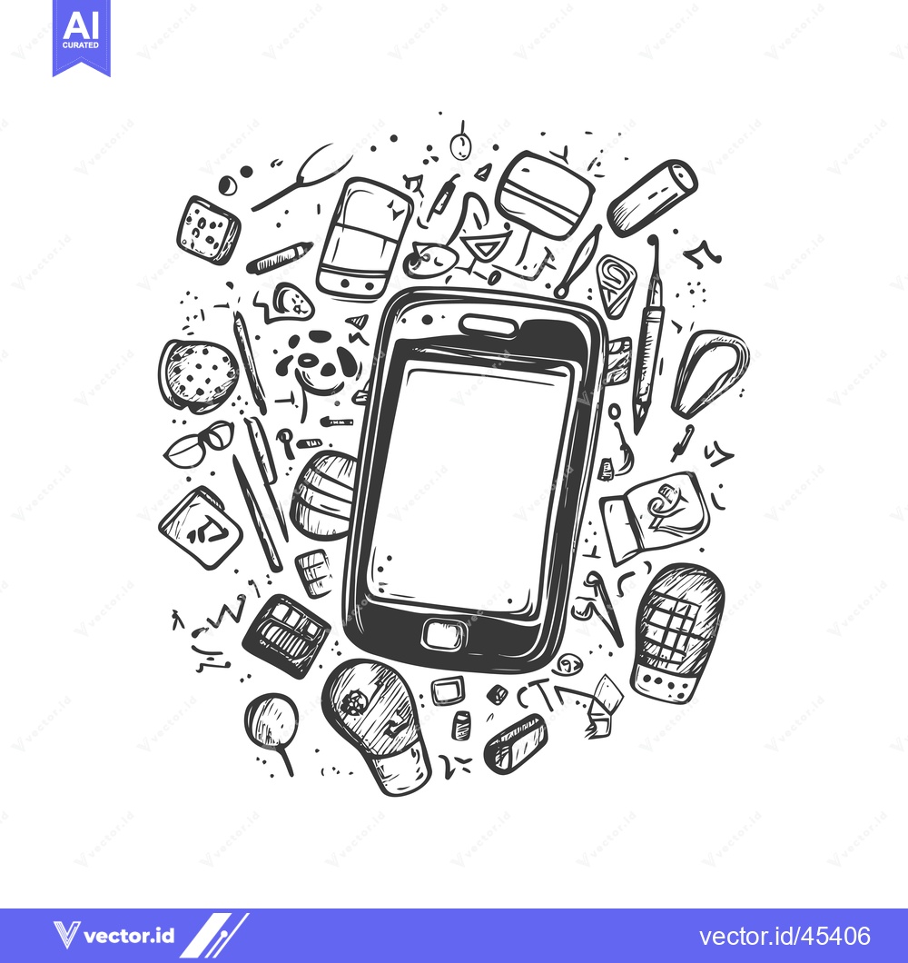 Premium Vector dari Hand-Drawn Illustration of a Smartphone Surrounded by Various Objects