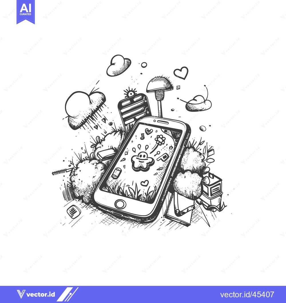 Premium Vector dari Hand-Drawn Illustration of a Smartphone with Surrounding Elements