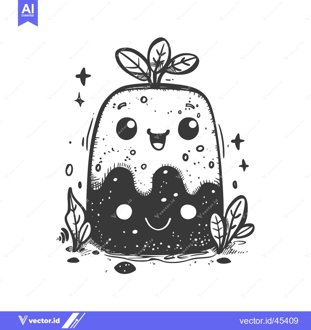 Premium Vector dari Hand-drawn Illustration of a Smiling, Anthropomorphic, Black and White