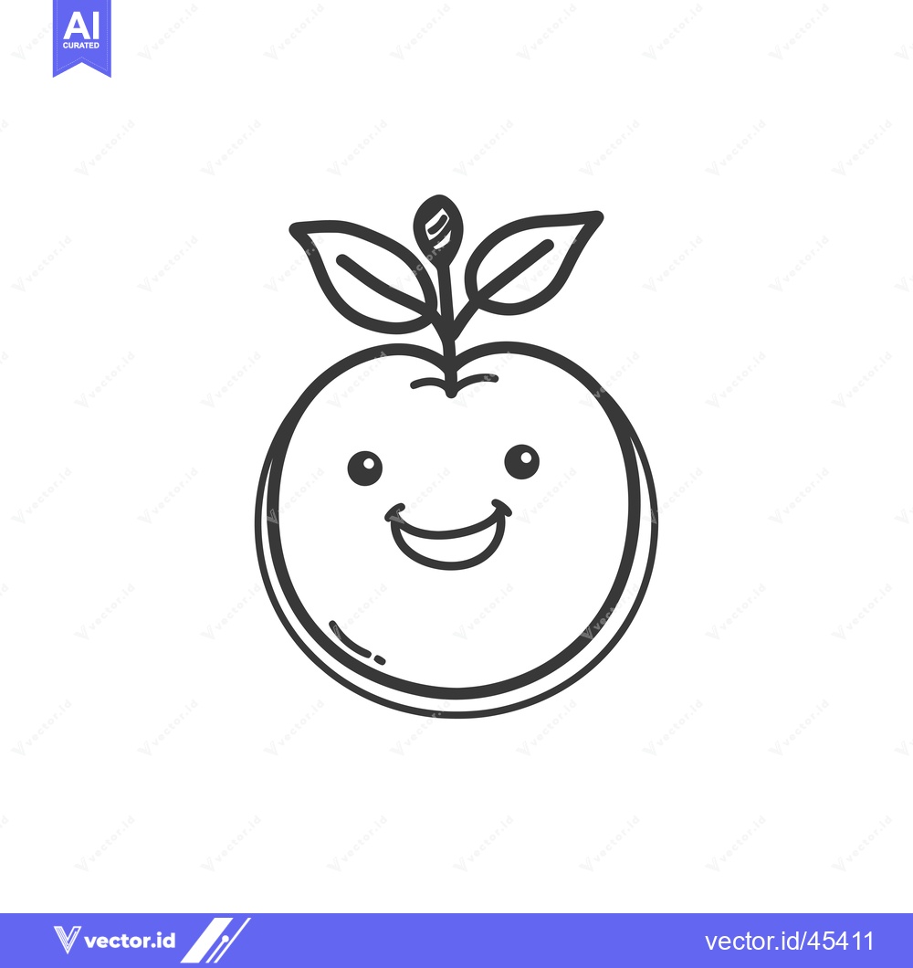 Premium Vector of Hand-drawn Illustration of a Smiling Apple with Leaves