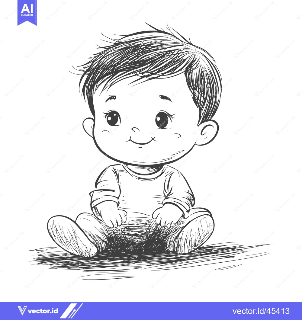 Premium Vector dari Hand-drawn Illustration of a Smiling Baby Boy Sitting on the Floor