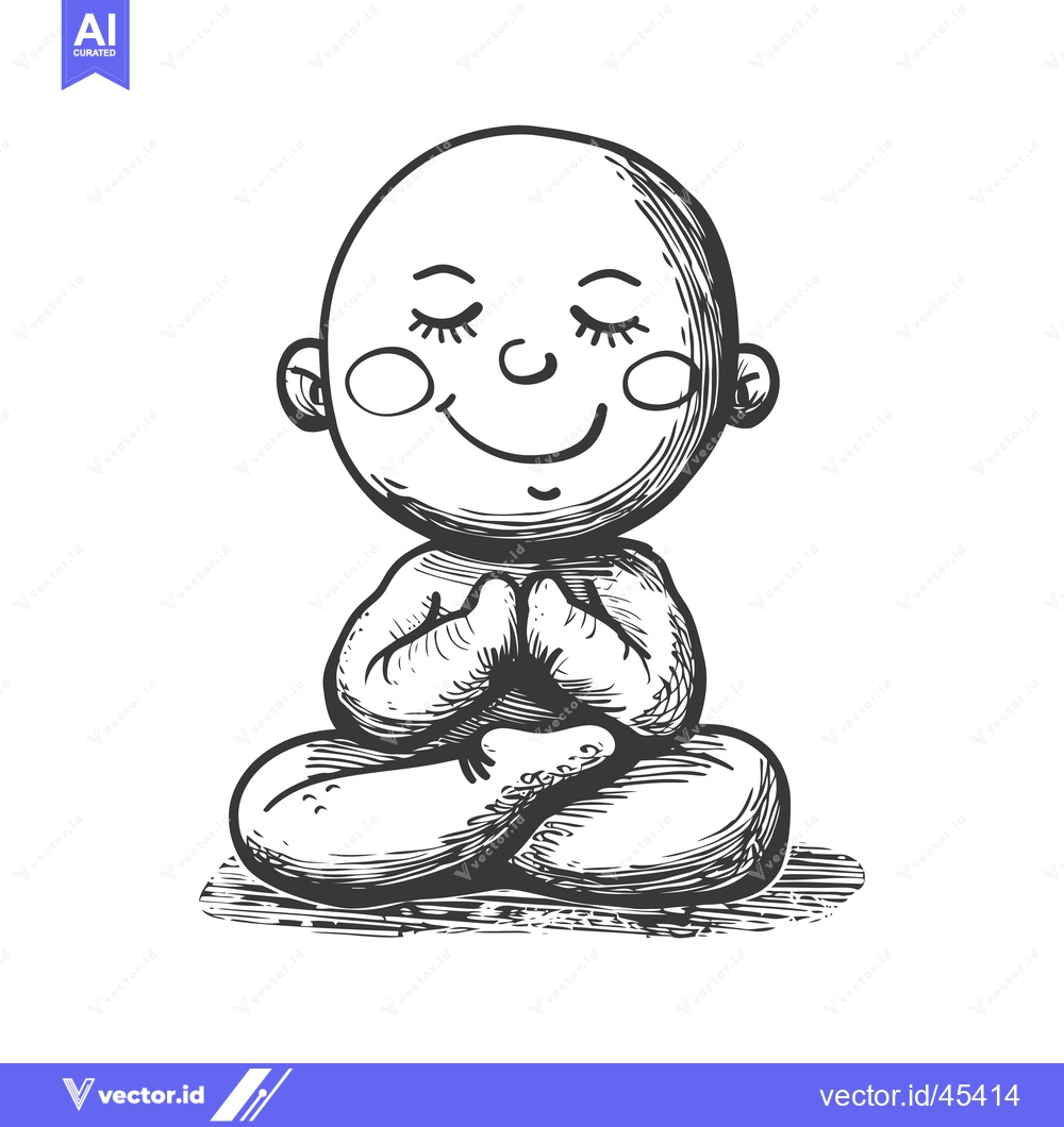 Premium Vector dari Hand-drawn illustration of a smiling bald person in a meditative pose