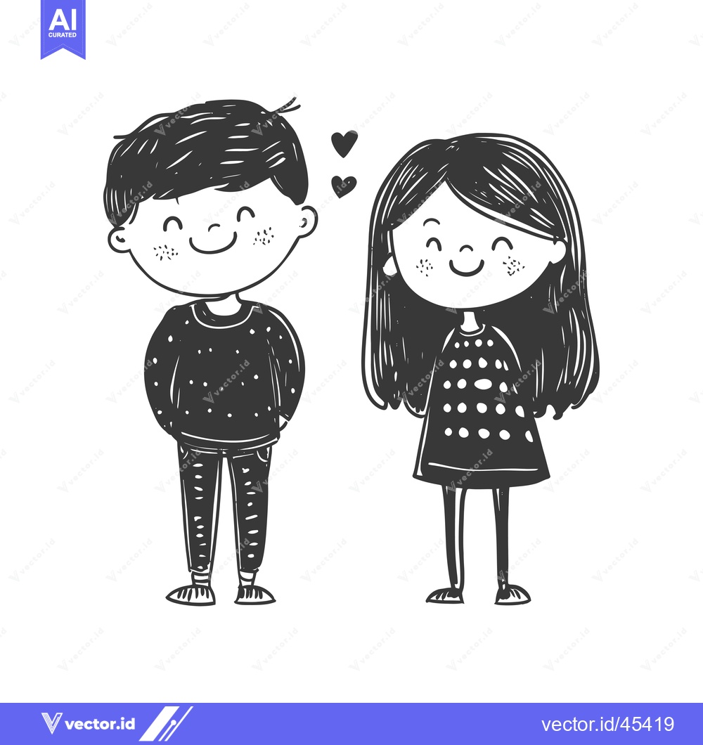 Premium Vector dari Hand-drawn illustration of a smiling boy and girl with hearts above th
