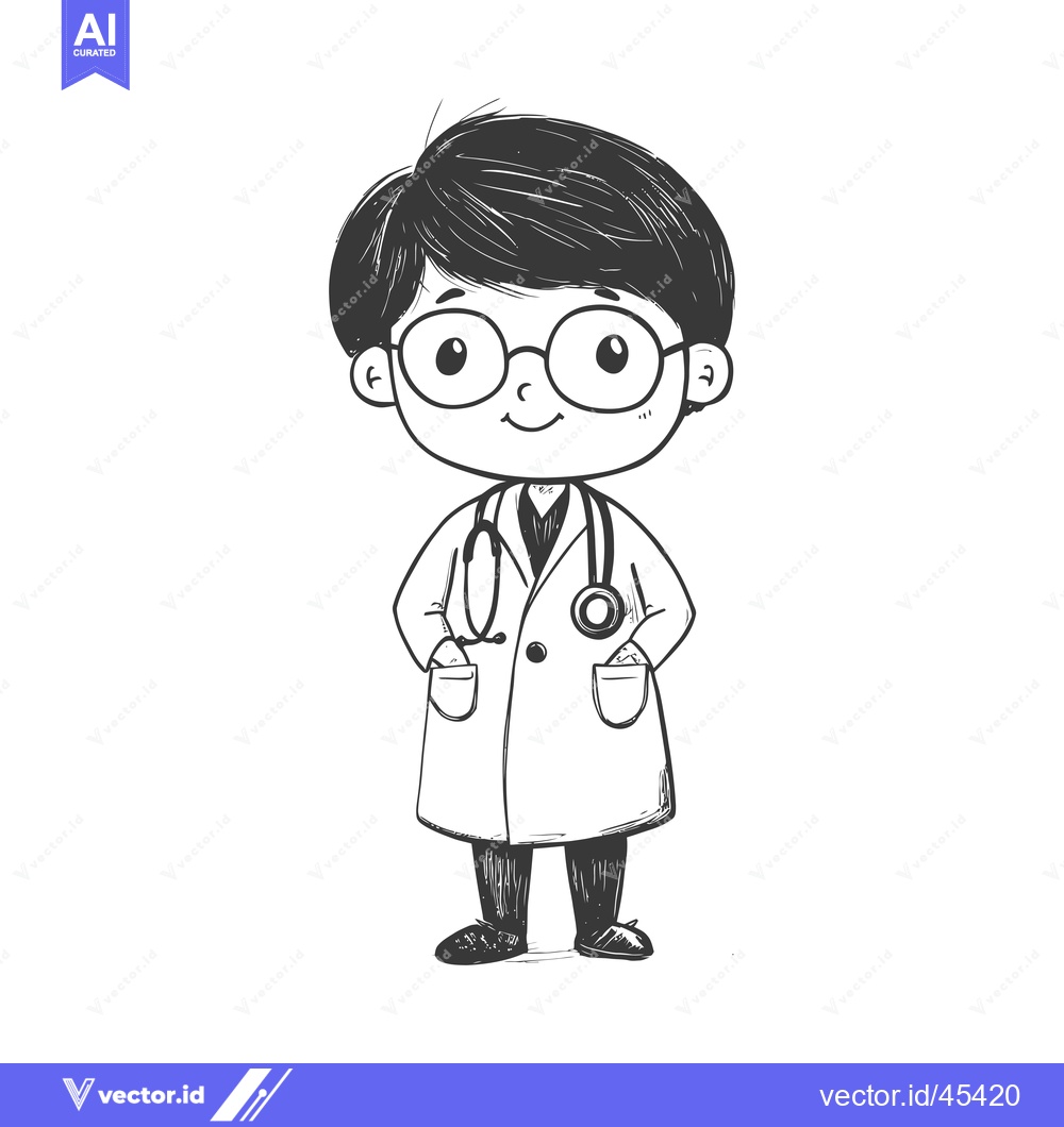 Premium Vector dari Hand-drawn Illustration of a Smiling Boy Doctor
