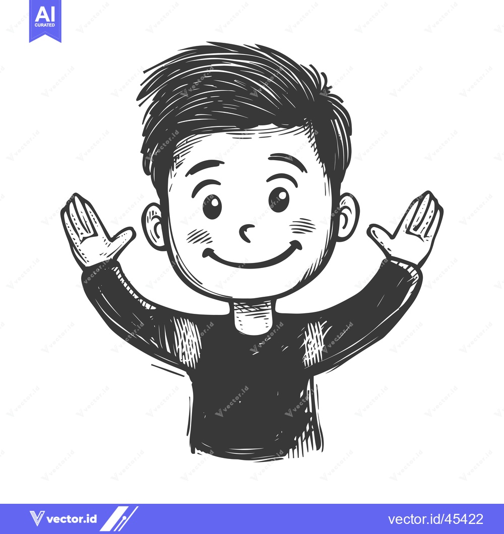 Premium Vector dari Hand-Drawn Illustration of a Smiling Boy with Arms Outstretched
