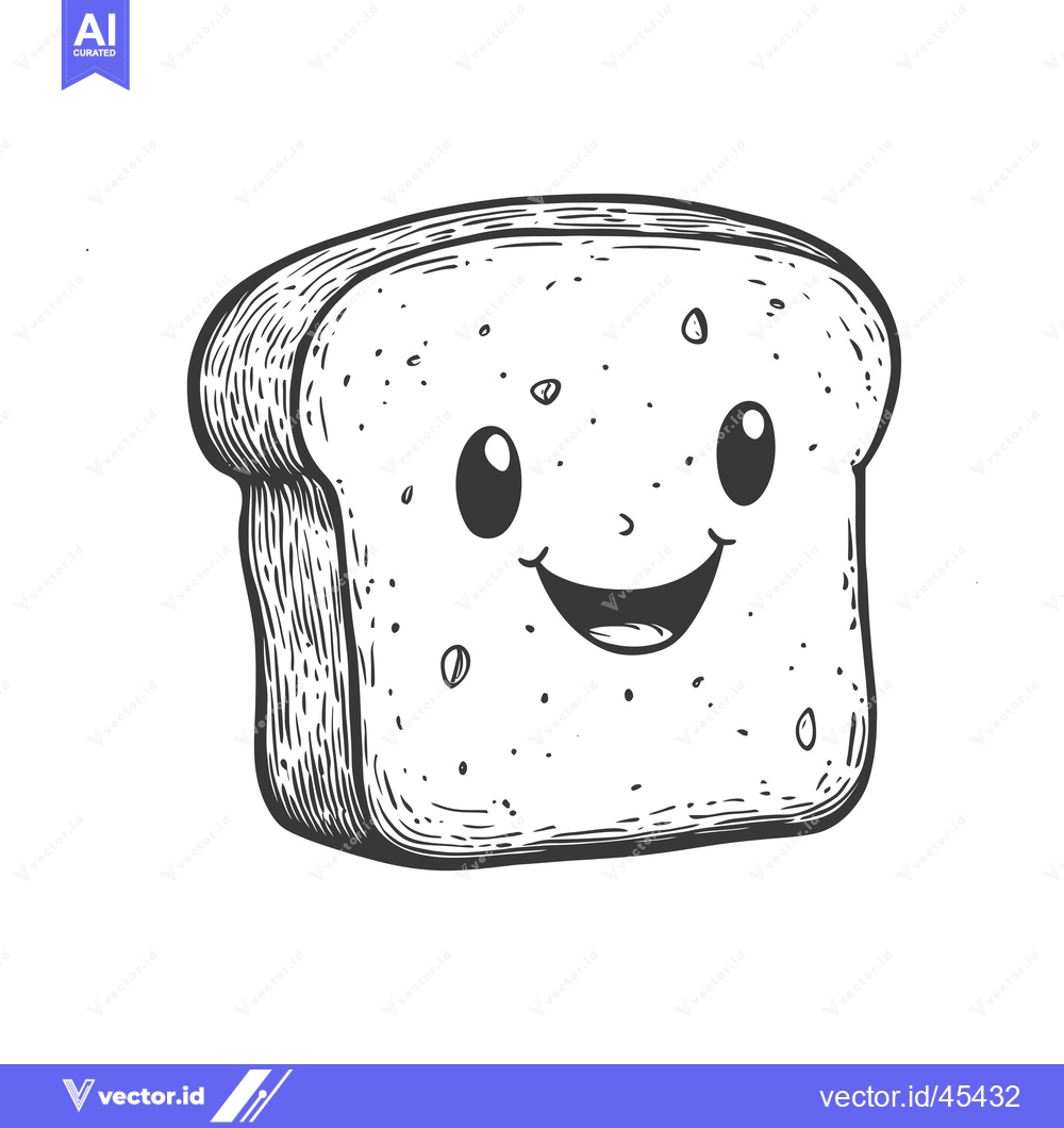 Premium Vector dari Hand-drawn illustration of a smiling bread slice with cartoon eyes