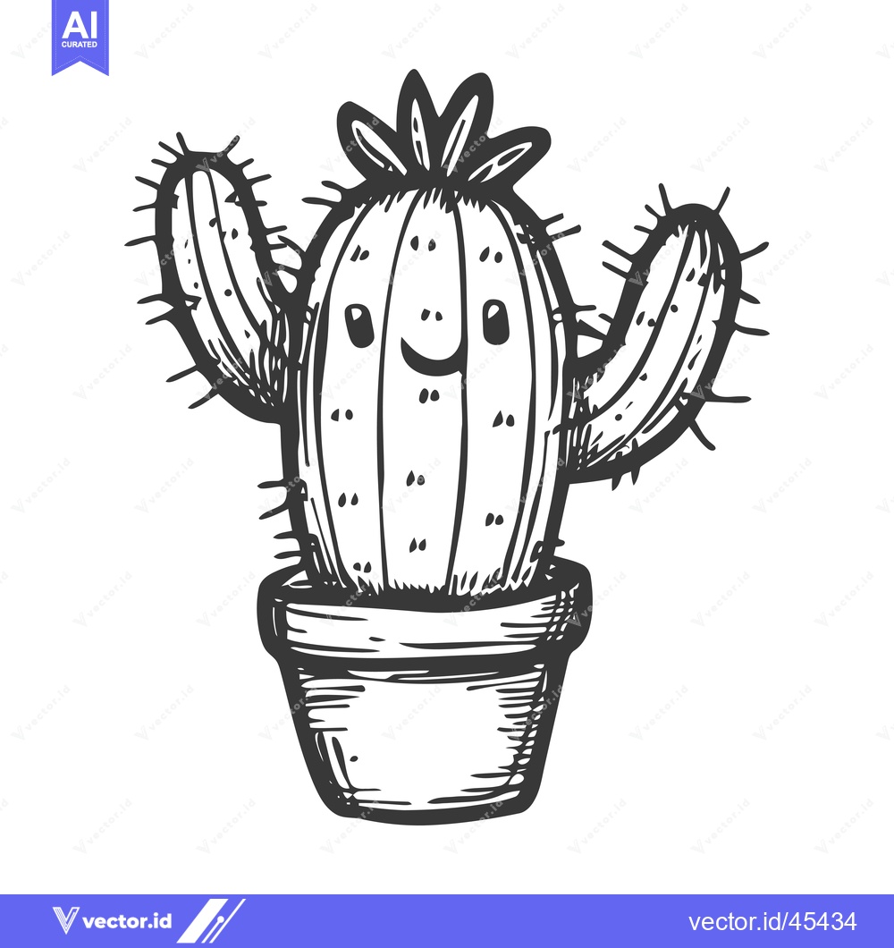 Premium Vector dari Hand-drawn illustration of a smiling cactus in a pot