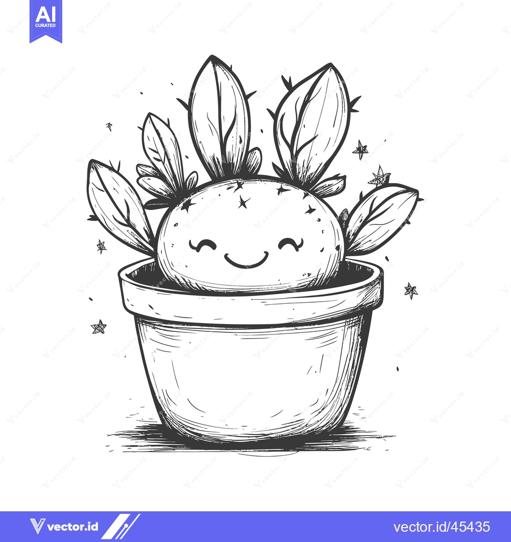 Premium Vector dari Hand-Drawn Illustration of a Smiling Cactus in a Pot with Stars