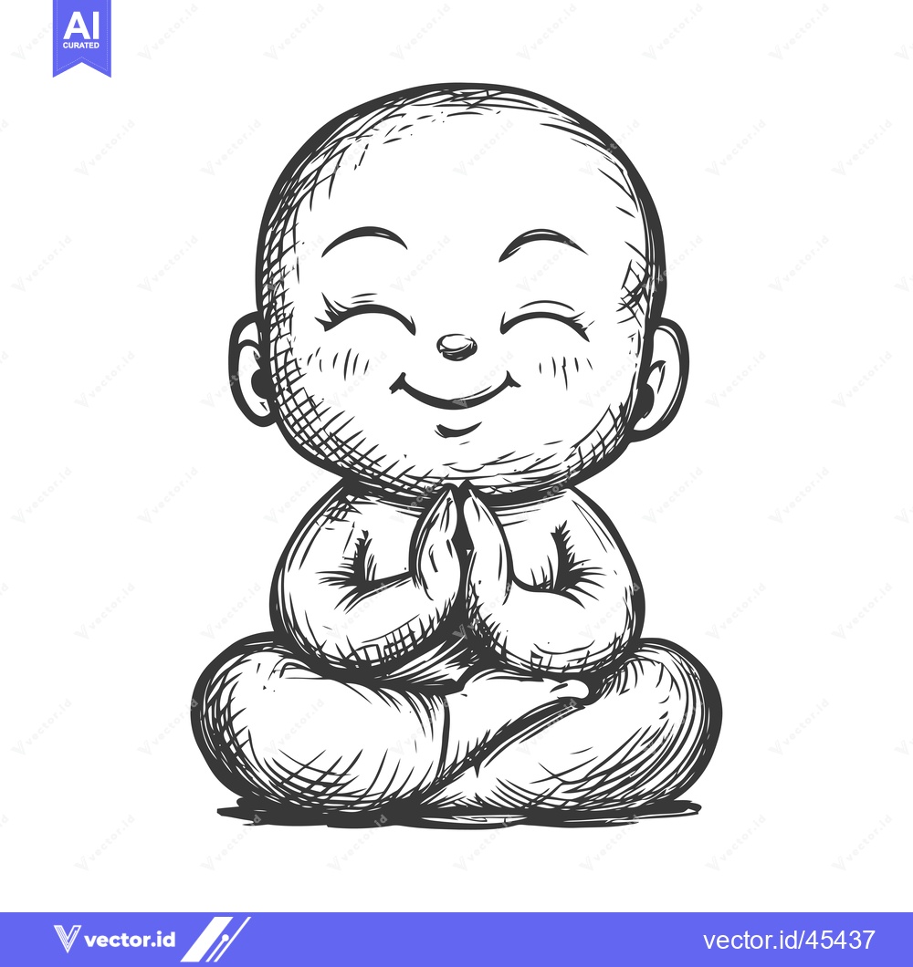 Premium Vector dari Hand-drawn illustration of a smiling cartoon baby in meditation pose
