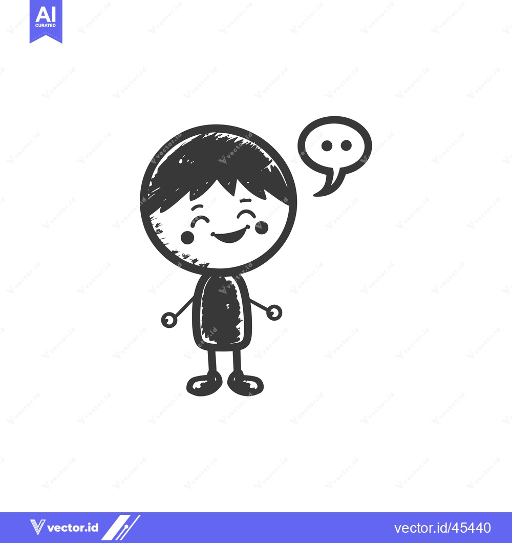 Premium Vector dari Hand-drawn illustration of a smiling cartoon boy with a speech bubble