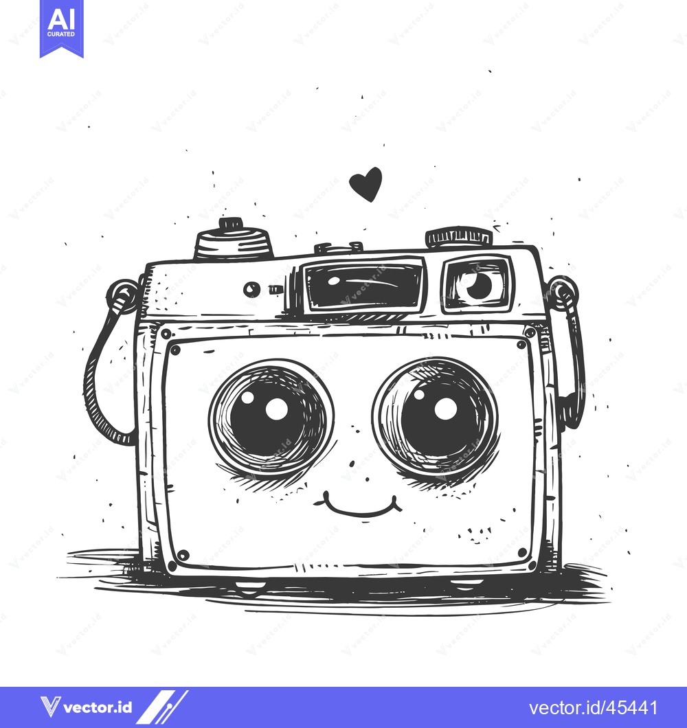 Premium Vector of Hand-Drawn Illustration of a Smiling Cartoon Camera with Large Eyes